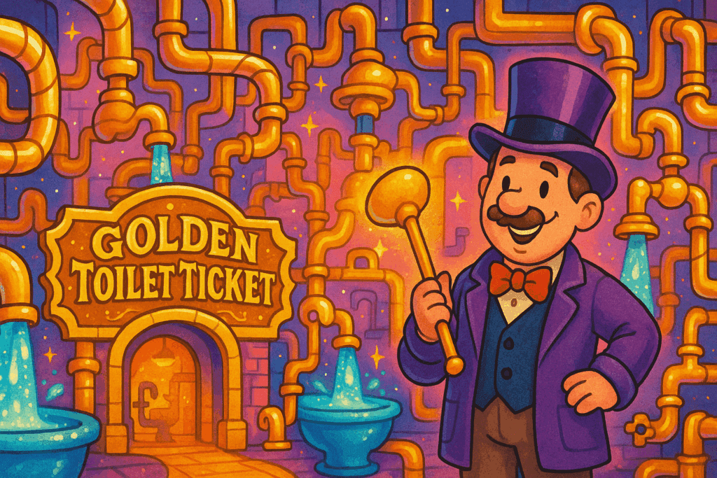 Plumbing tips illustration - weekly flush golden toilet ticket edition